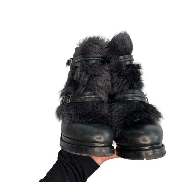 BOSS HUGO BOSS One of a Kind Rabbit Fur Lined Heeled Combat Boots Booties EU 37 - Picture 9 of 9